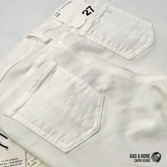 RAG & BONE SKINNY CAPRI JEANS WITH DISTRESSED KNEE HOLES NWT IN BRIGHT WHITE 27 - Picture 13 of 16